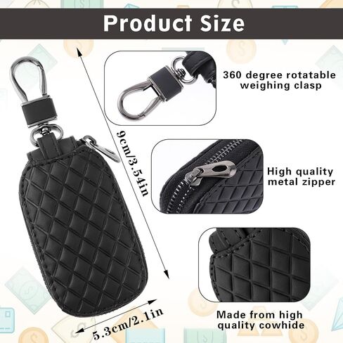 Key Fob Case Cover, Genuine Leather Key Fob Holder, Car Key Cover Holder Anti Scratch Car Key Protector with Zipper in Saudi Arabia