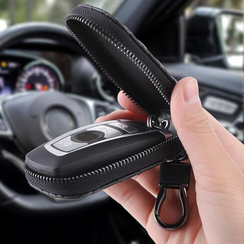 Key Fob Case Cover, Genuine Leather Key Fob Holder, Car Key Cover Holder Anti Scratch Car Key Protector with Zipper in Saudi Arabia