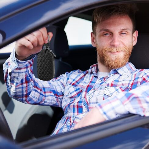 Key Fob Case Cover, Genuine Leather Key Fob Holder, Car Key Cover Holder Anti Scratch Car Key Protector with Zipper in Saudi Arabia