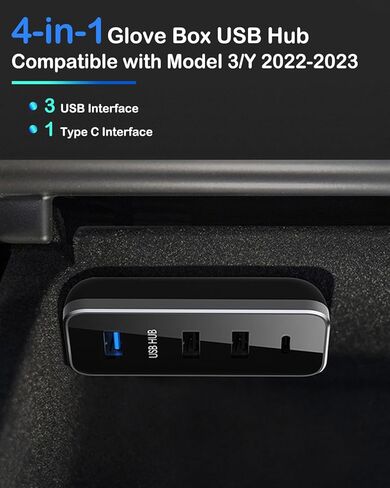 محاور USB Wahome متوافقة مع 2022 Tesla Model 3/Y، 4 في 1 Glovebox USB Flash Drive شحن محطة إرساء نقل البيانات، لمحول شاحن متعدد المنافذ موديل 3/Y، ملحقات السيارة in Kuwait