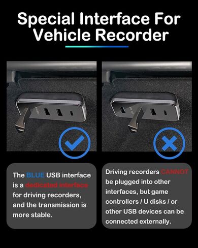 محاور USB Wahome متوافقة مع 2022 Tesla Model 3/Y، 4 في 1 Glovebox USB Flash Drive شحن محطة إرساء نقل البيانات، لمحول شاحن متعدد المنافذ موديل 3/Y، ملحقات السيارة in Kuwait