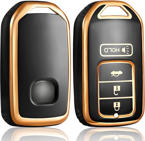 for Honda Key Fob Cover Keychain Accessories for 2016 15 14 13 Accord CR-V Civic Ridgeline 4 Buttons, TPU Case(Black) in Saudi Arabia