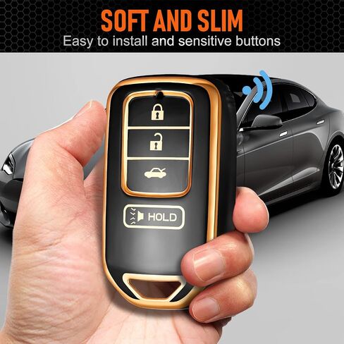 for Honda Key Fob Cover Keychain Accessories for 2016 15 14 13 Accord CR-V Civic Ridgeline 4 Buttons, TPU Case(Black) in Saudi Arabia