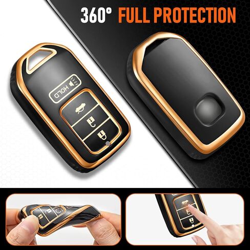 for Honda Key Fob Cover Keychain Accessories for 2016 15 14 13 Accord CR-V Civic Ridgeline 4 Buttons, TPU Case(Black) in Saudi Arabia