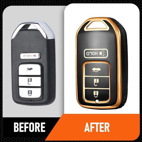 for Honda Key Fob Cover Keychain Accessories for 2016 15 14 13 Accord CR-V Civic Ridgeline 4 Buttons, TPU Case(Black) in Saudi Arabia