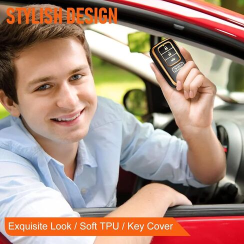for Honda Key Fob Cover Keychain Accessories for 2016 15 14 13 Accord CR-V Civic Ridgeline 4 Buttons, TPU Case(Black) in Saudi Arabia
