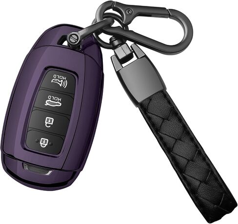 Sindeda for HyundaiKey Fob Cover with Leather Keychain Protector Compatible with2019 2020 2021 Hyundai Fe Palisade Kona Elantra GT Veloster 3 4 5 Buttons Key Fob Shell (purple black) in Saudi Arabia