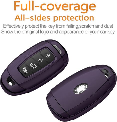 Sindeda for HyundaiKey Fob Cover with Leather Keychain Protector Compatible with2019 2020 2021 Hyundai Fe Palisade Kona Elantra GT Veloster 3 4 5 Buttons Key Fob Shell (purple black) in Saudi Arabia
