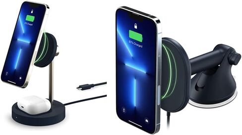 iOttie Velox Magnetic Wireless Duo Stand. 7.5W Mounting Stand + 5W Charging Pad. MagSafe Compatible for iPhone 12, iPhone 13, iPhone 14, & iPhone 15 Series & Qi AirPods Charger (Adapter not Included) in Kuwait