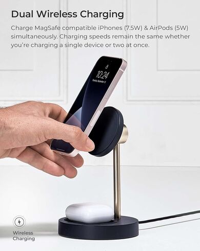iOttie Velox Magnetic Wireless Duo Stand. 7.5W Mounting Stand + 5W Charging Pad. MagSafe Compatible for iPhone 12, iPhone 13, iPhone 14, & iPhone 15 Series & Qi AirPods Charger (Adapter not Included) in Kuwait