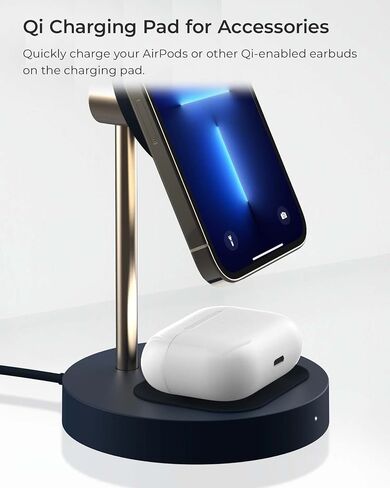 iOttie Velox Magnetic Wireless Duo Stand. 7.5W Mounting Stand + 5W Charging Pad. MagSafe Compatible for iPhone 12, iPhone 13, iPhone 14, & iPhone 15 Series & Qi AirPods Charger (Adapter not Included) in Kuwait