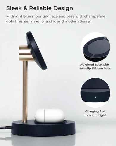 iOttie Velox Magnetic Wireless Duo Stand. 7.5W Mounting Stand + 5W Charging Pad. MagSafe Compatible for iPhone 12, iPhone 13, iPhone 14, & iPhone 15 Series & Qi AirPods Charger (Adapter not Included) in Kuwait