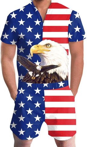 Arvilhill Men's 4th of July Romper American Flag Zipper Onesie With Pockets in Saudi Arabia