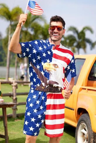 Arvilhill Men's 4th of July Romper American Flag Zipper Onesie With Pockets in Saudi Arabia