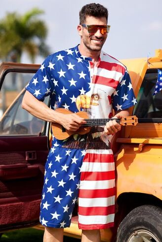 Arvilhill Men's 4th of July Romper American Flag Zipper Onesie With Pockets in Saudi Arabia