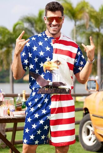 Arvilhill Men's 4th of July Romper American Flag Zipper Onesie With Pockets in Saudi Arabia