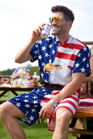 Arvilhill Men's 4th of July Romper American Flag Zipper Onesie With Pockets in Saudi Arabia