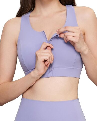 Zip Front Sports Bra, High Impact Sports Bras for Women Strappy Back Support, Yoga Bras for Workout Fitness Running, Purple,L in Kuwait