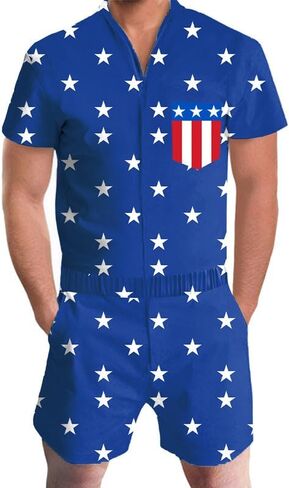 Arvilhill Men's 4th of July Romper American Flag Zipper Onesie With Pockets in Saudi Arabia