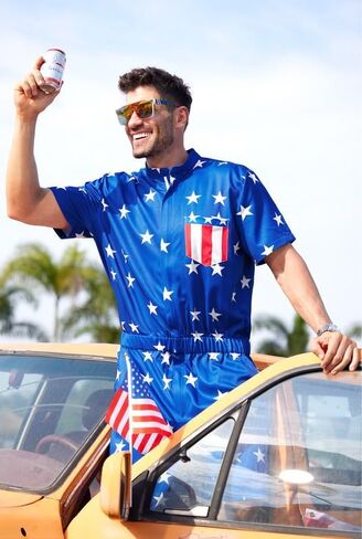 Arvilhill Men's 4th of July Romper American Flag Zipper Onesie With Pockets in Saudi Arabia
