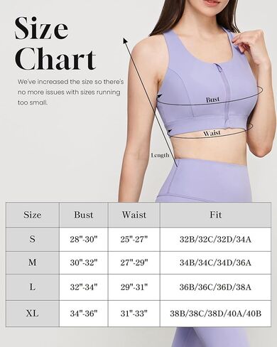 Zip Front Sports Bra, High Impact Sports Bras for Women Strappy Back Support, Yoga Bras for Workout Fitness Running, Purple,L in Kuwait