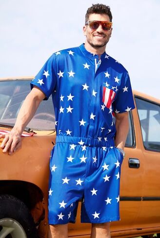 Arvilhill Men's 4th of July Romper American Flag Zipper Onesie With Pockets in Saudi Arabia