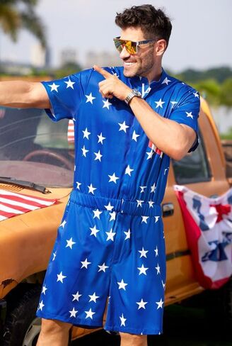 Arvilhill Men's 4th of July Romper American Flag Zipper Onesie With Pockets in Saudi Arabia