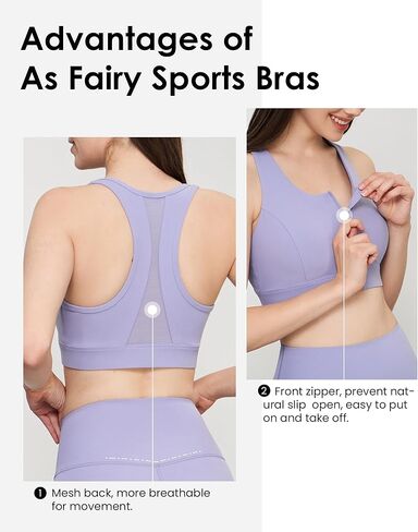Zip Front Sports Bra, High Impact Sports Bras for Women Strappy Back Support, Yoga Bras for Workout Fitness Running, Purple,L in Kuwait
