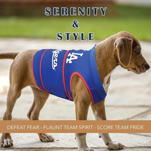 MLB Los Angeles Dodgers Dog Anxiety Shirt Calming Soothing Solution Vest for Dogs Cats with Anxiety, Fears, Fireworks, Loud Noises, Dark, Lonely Keeps Dogs Calm & Feeling Safe, Relaxing Jacket Large in Saudi Arabia