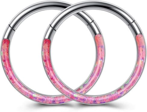 PiercingJ قطعتان من حلقات الأنف المفصلية من الأوبال الصناعي 316L من الفولاذ المقاوم للصدأ 16 جرام أقراط غضروف حلقية مفصلية للأنف وحاجز ثقب الفرس الدائري هيليكس تراغوس دايث حلق لا نهاية له 8 مم 10 مم in Kuwait