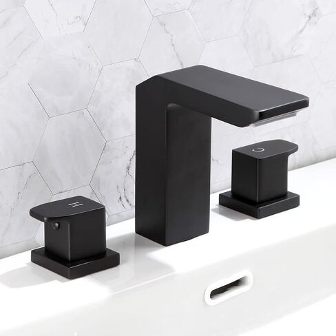 2 Handle Waterfall Bathroom Sink Faucet for 3 Holes Matte Black 8 Inch Widespread Bathroom Lavatory Vanity Faucets with Supply Hoses in Saudi Arabia