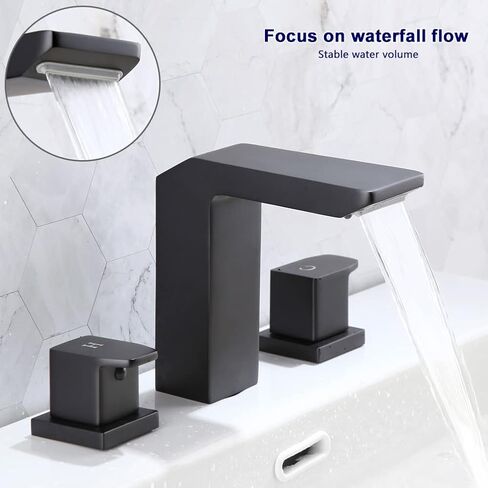 2 Handle Waterfall Bathroom Sink Faucet for 3 Holes Matte Black 8 Inch Widespread Bathroom Lavatory Vanity Faucets with Supply Hoses in Saudi Arabia