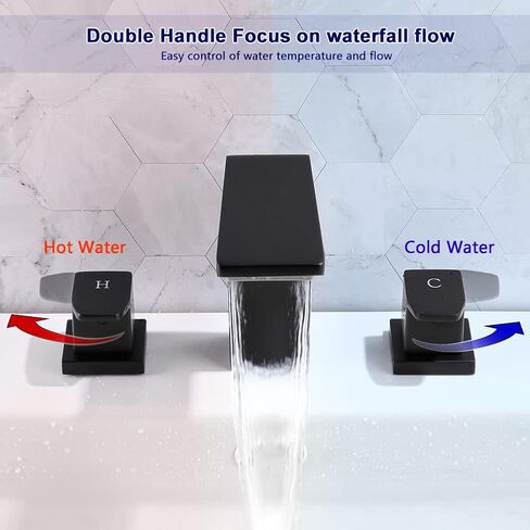 2 Handle Waterfall Bathroom Sink Faucet for 3 Holes Matte Black 8 Inch Widespread Bathroom Lavatory Vanity Faucets with Supply Hoses in Saudi Arabia