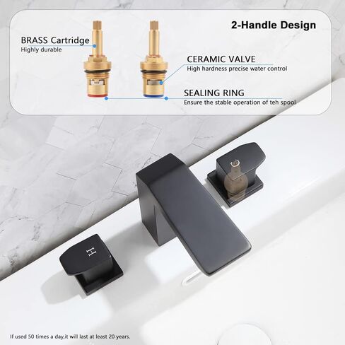2 Handle Waterfall Bathroom Sink Faucet for 3 Holes Matte Black 8 Inch Widespread Bathroom Lavatory Vanity Faucets with Supply Hoses in Saudi Arabia