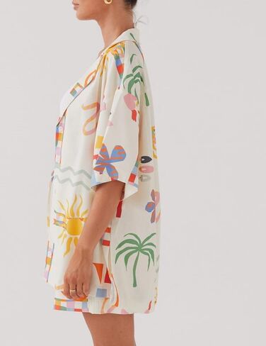 NUFIWI Y2K Women Vintage Graffiti 2 Pieces Shorts Sets Floral Fruit Print Short Sleeve Shirt and Shorts Beachwear Tracksuit in Saudi Arabia