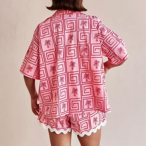 NUFIWI Y2K Women Vintage Graffiti 2 Pieces Shorts Sets Floral Fruit Print Short Sleeve Shirt and Shorts Beachwear Tracksuit in Saudi Arabia