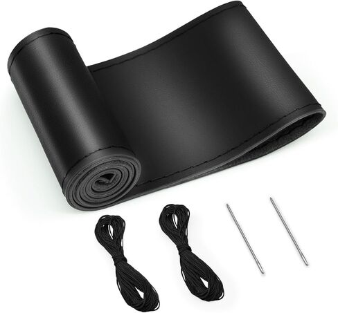 غطاء عجلة القيادة من الجلد من Xizopucy بأربطة، غرز جلدية يمكنك صنعها بنفسك على الغلاف، إبرتين وخيطين، لـ 15 1/2-16 بوصة (L5 أسود) in Kuwait