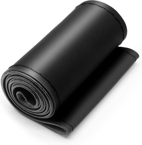 غطاء عجلة القيادة من الجلد من Xizopucy بأربطة، غرز جلدية يمكنك صنعها بنفسك على الغلاف، إبرتين وخيطين، لـ 15 1/2-16 بوصة (L5 أسود) in Kuwait