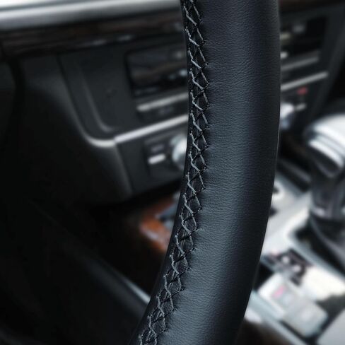 غطاء عجلة القيادة من الجلد من Xizopucy بأربطة، غرز جلدية يمكنك صنعها بنفسك على الغلاف، إبرتين وخيطين، لـ 15 1/2-16 بوصة (L5 أسود) in Kuwait