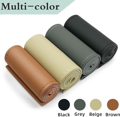 غطاء عجلة القيادة من الجلد من Xizopucy بأربطة، غرز جلدية يمكنك صنعها بنفسك على الغلاف، إبرتين وخيطين، لـ 15 1/2-16 بوصة (L5 أسود) in Kuwait