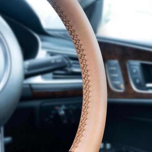 Xizopucy Leather Steering Wheel Cover lace up,Leather Stitch DIY Stitch On Wrap,2 Needles & 2 Threads,for 15 1/2-16 inches(L5 Black) in Saudi Arabia