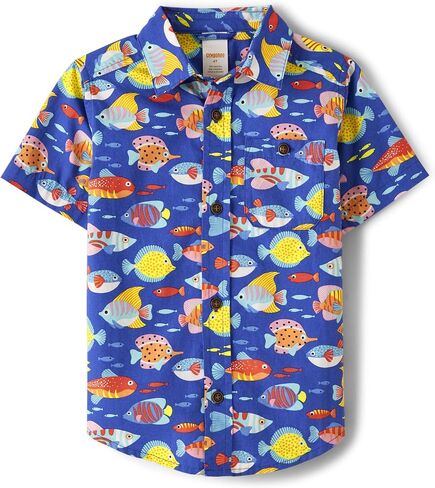 Gymboree,Boys,and Toddler Short Sleeve Button Up Dress Shirt,Blue Fish Multi,4T in Saudi Arabia