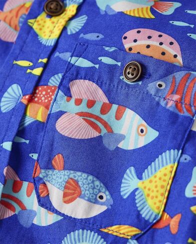 Gymboree,Boys,and Toddler Short Sleeve Button Up Dress Shirt,Blue Fish Multi,4T in Saudi Arabia
