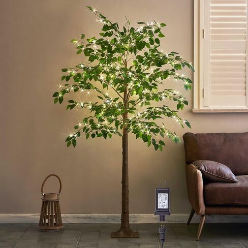 Hairui Artificial Ficus Silk Tree Lights 6FT 264LED Fairy Lights, Faux Plant Tree with Lights for Home Room Spring Summer Decoration Indoor in Saudi Arabia