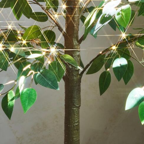 Hairui Artificial Ficus Silk Tree Lights 6FT 264LED Fairy Lights, Faux Plant Tree with Lights for Home Room Spring Summer Decoration Indoor in Saudi Arabia