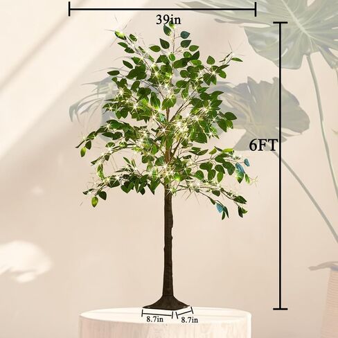 Hairui Artificial Ficus Silk Tree Lights 6FT 264LED Fairy Lights, Faux Plant Tree with Lights for Home Room Spring Summer Decoration Indoor in Saudi Arabia