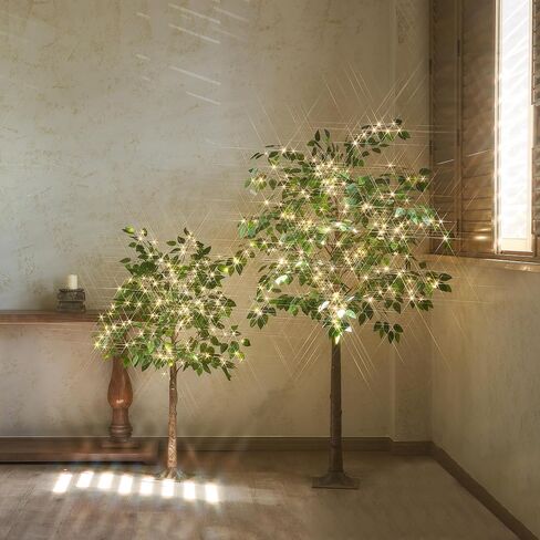 Hairui Artificial Ficus Silk Tree Lights 6FT 264LED Fairy Lights, Faux Plant Tree with Lights for Home Room Spring Summer Decoration Indoor in Saudi Arabia