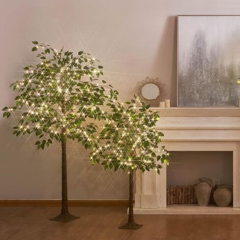 Hairui Artificial Ficus Silk Tree Lights 6FT 264LED Fairy Lights, Faux Plant Tree with Lights for Home Room Spring Summer Decoration Indoor in Saudi Arabia