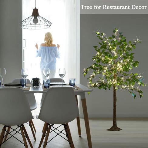 Hairui Artificial Ficus Silk Tree Lights 6FT 264LED Fairy Lights, Faux Plant Tree with Lights for Home Room Spring Summer Decoration Indoor in Saudi Arabia