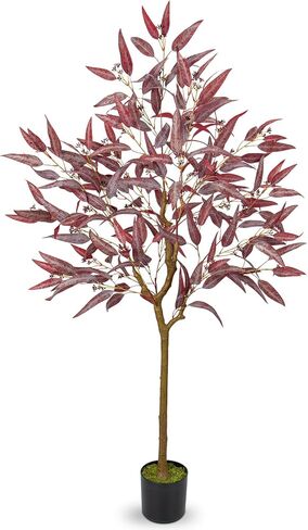 Briful 4ft Fake Tree Artificial Eucalyptus Tree in Black Pot, Realistic Silk Potted Floor Plants Large Fake Plants for Home Decor Indoor Outdoor Patio Office in Saudi Arabia